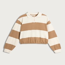 F&F Pure Cotton Stripe Cinched Hem Rugby Top in Multi Brown