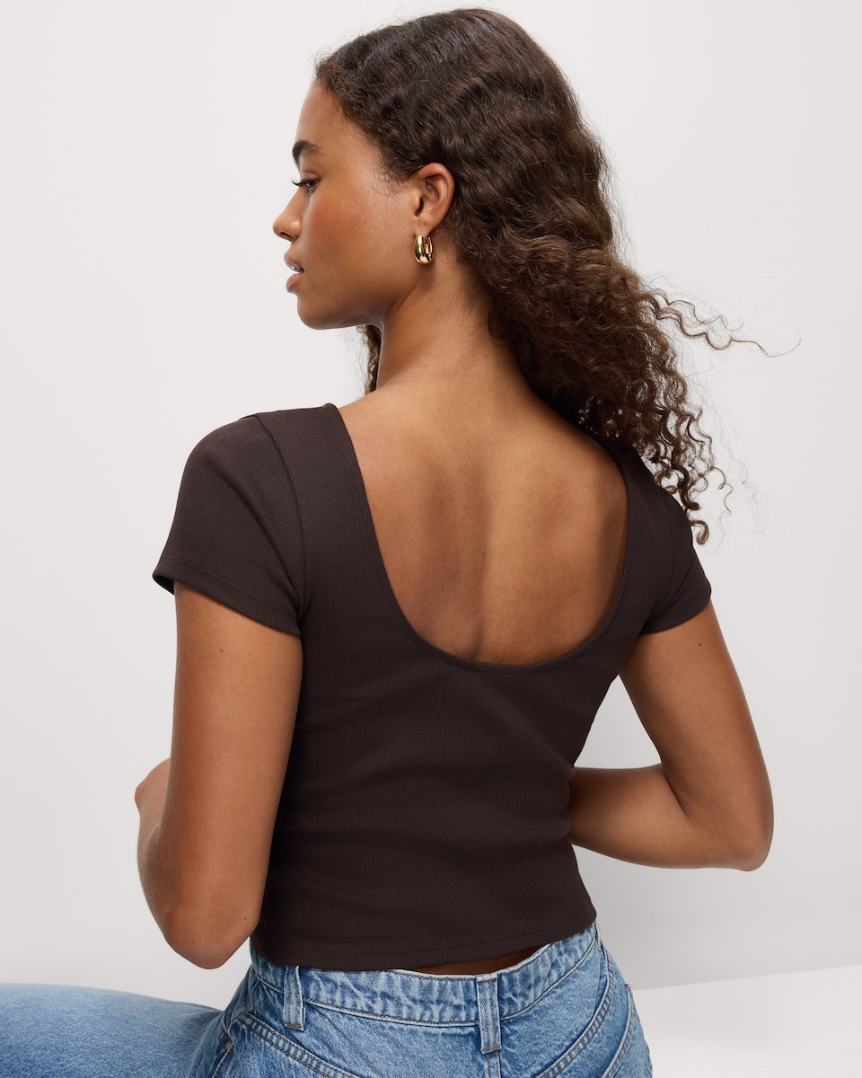 image 1 of OH ME OH MY Cotton Rich Cropped T-Shirt in Chocolate