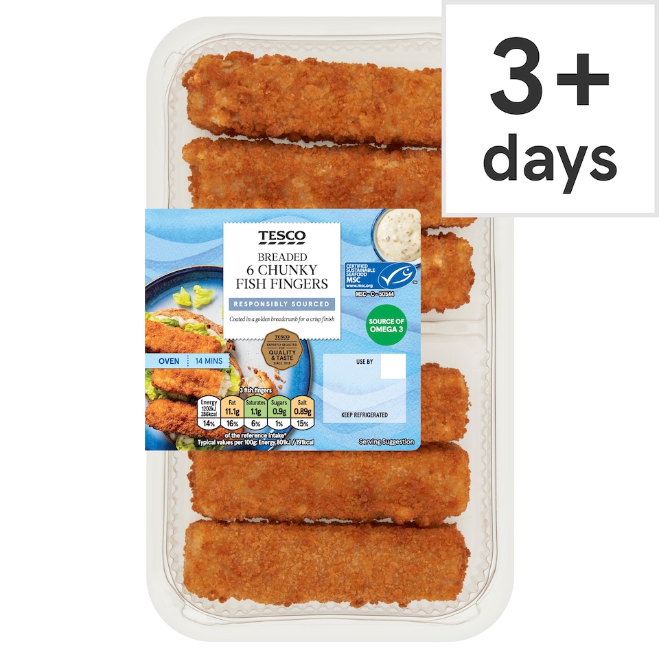 Tesco Breaded 6 Chunky Fish Fingers 300g