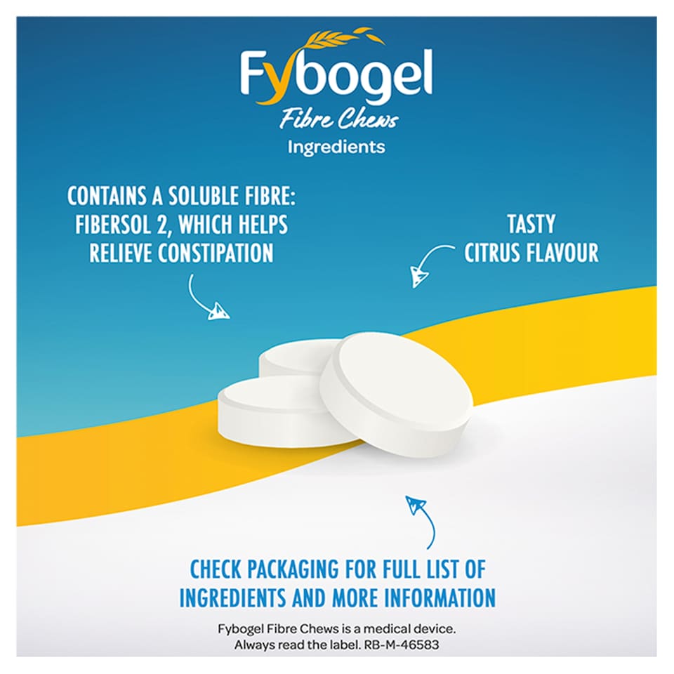 image 1 of Fybogel Fibre Chews Citrus - Fiber Supplement & Constipation Relief Tablets 60s