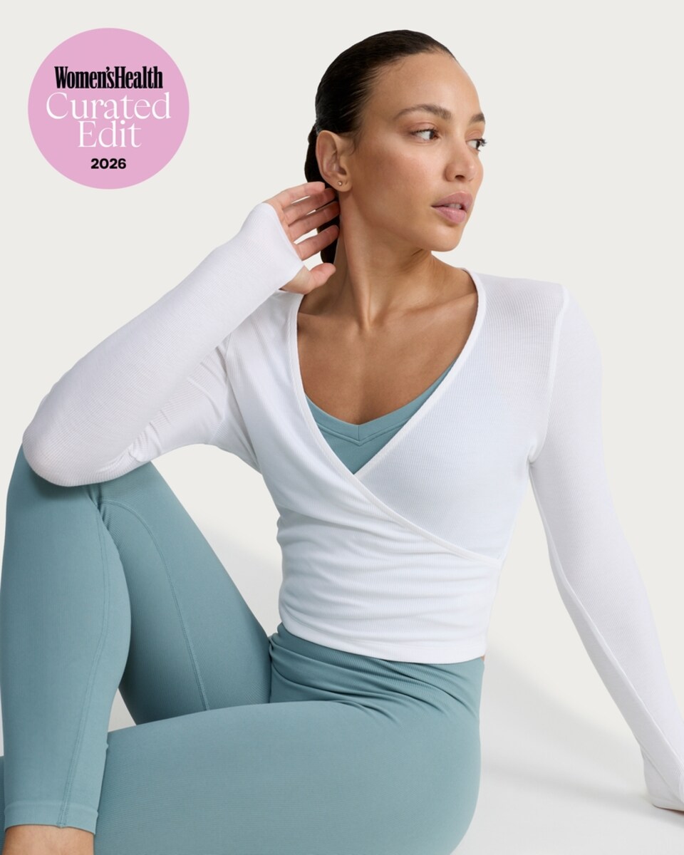 image 1 of F&F Active ULTRASTRETCH Wrap Front Top in Cream
