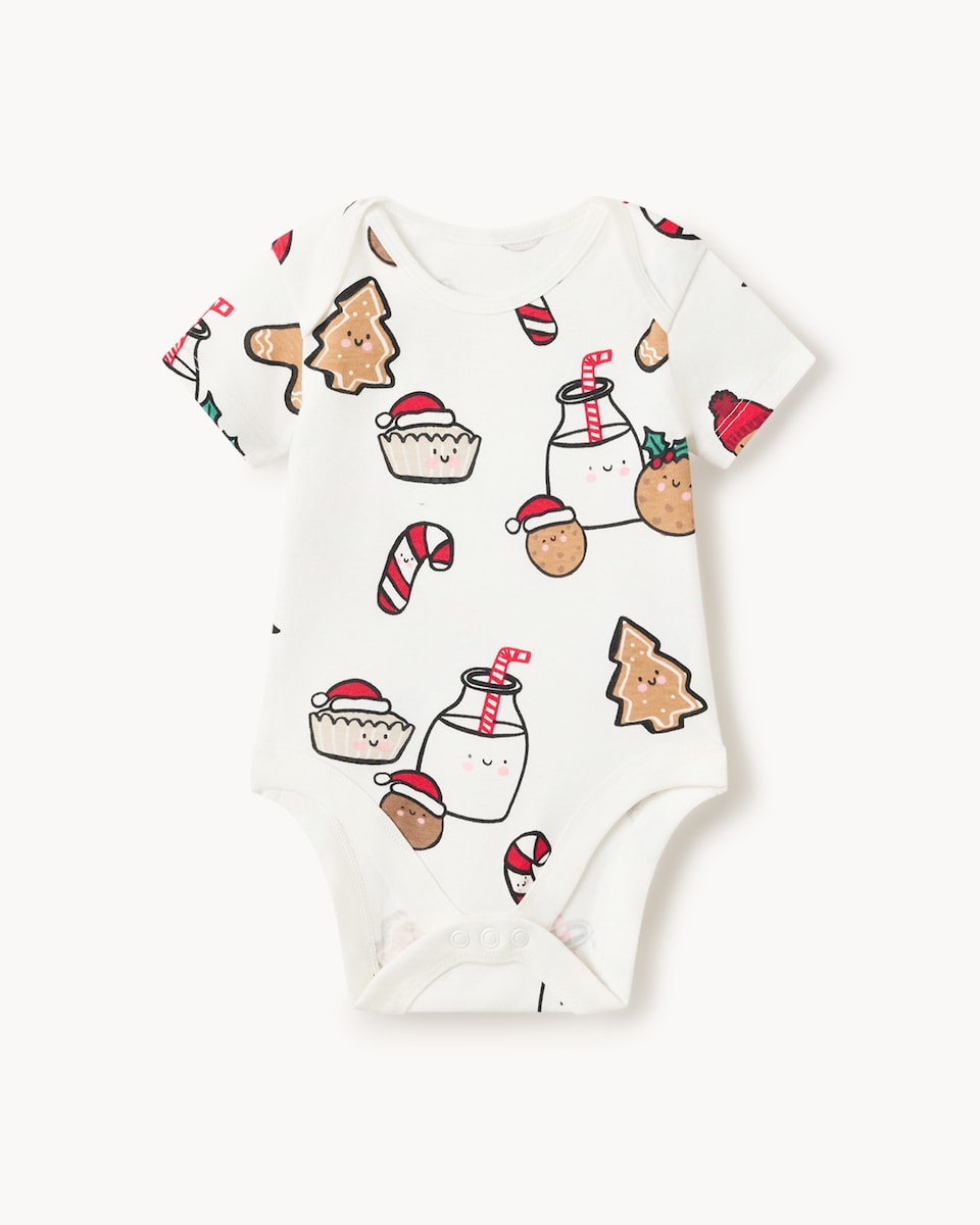 image 1 of F&F Baby 5-Pack Pure Cotton Christmas Short Sleeved Bodysuits in Red