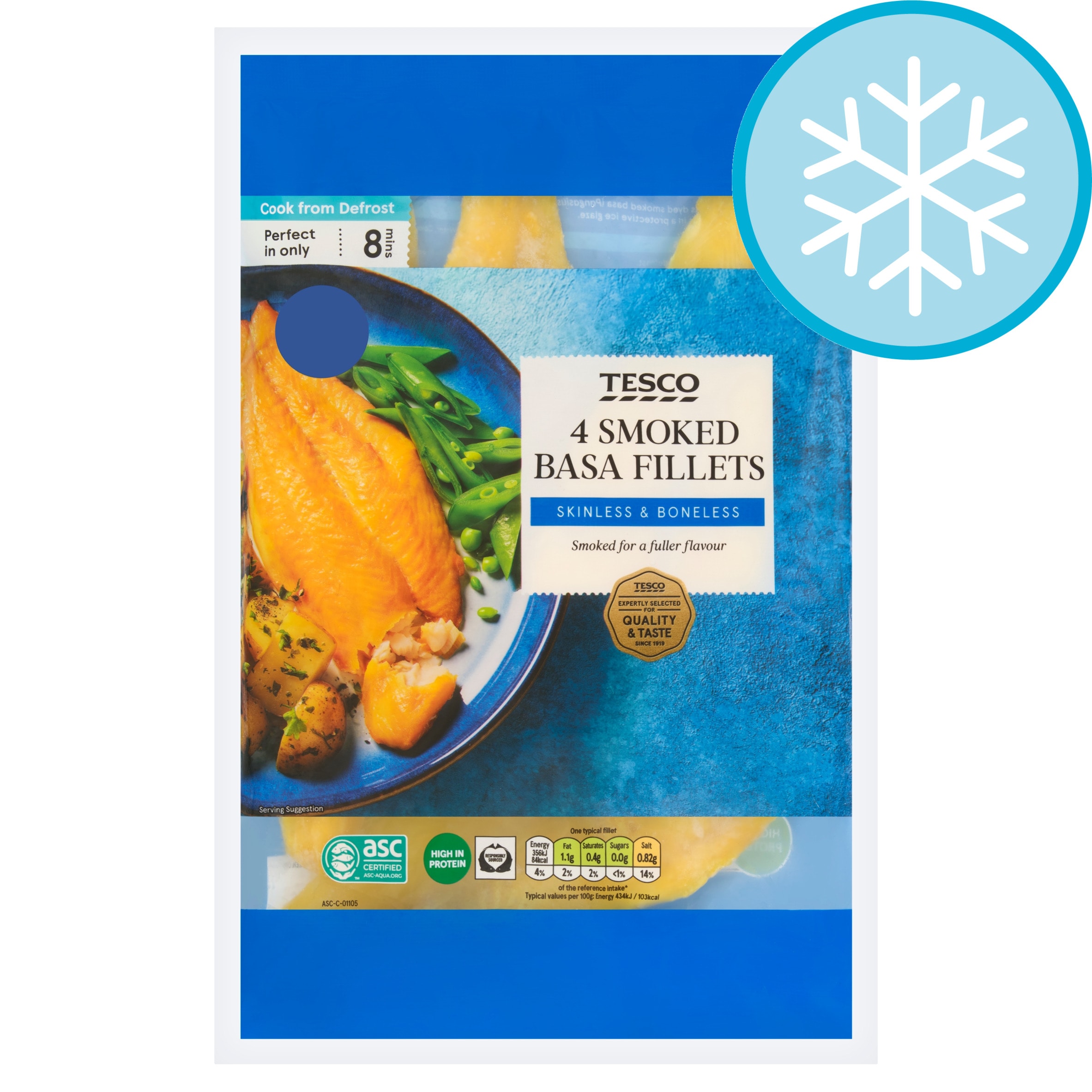 TESCO 4 SMOKED BASA FILLETS 400G