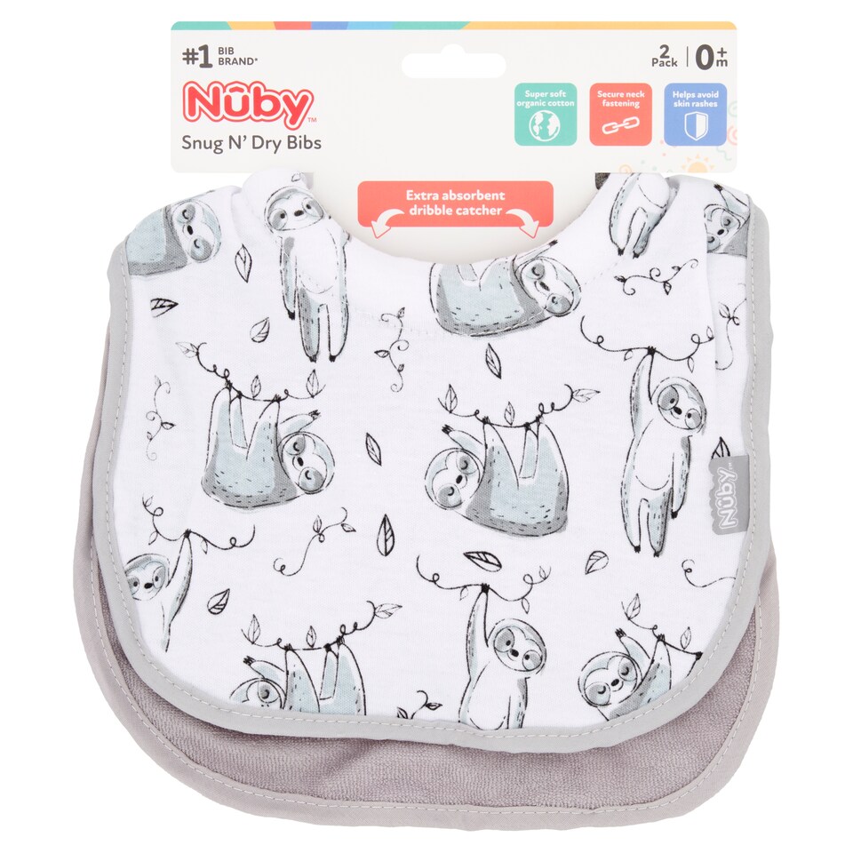 image 1 of Nuby Snug & Dry Organic Cotton Bib 2 Pack