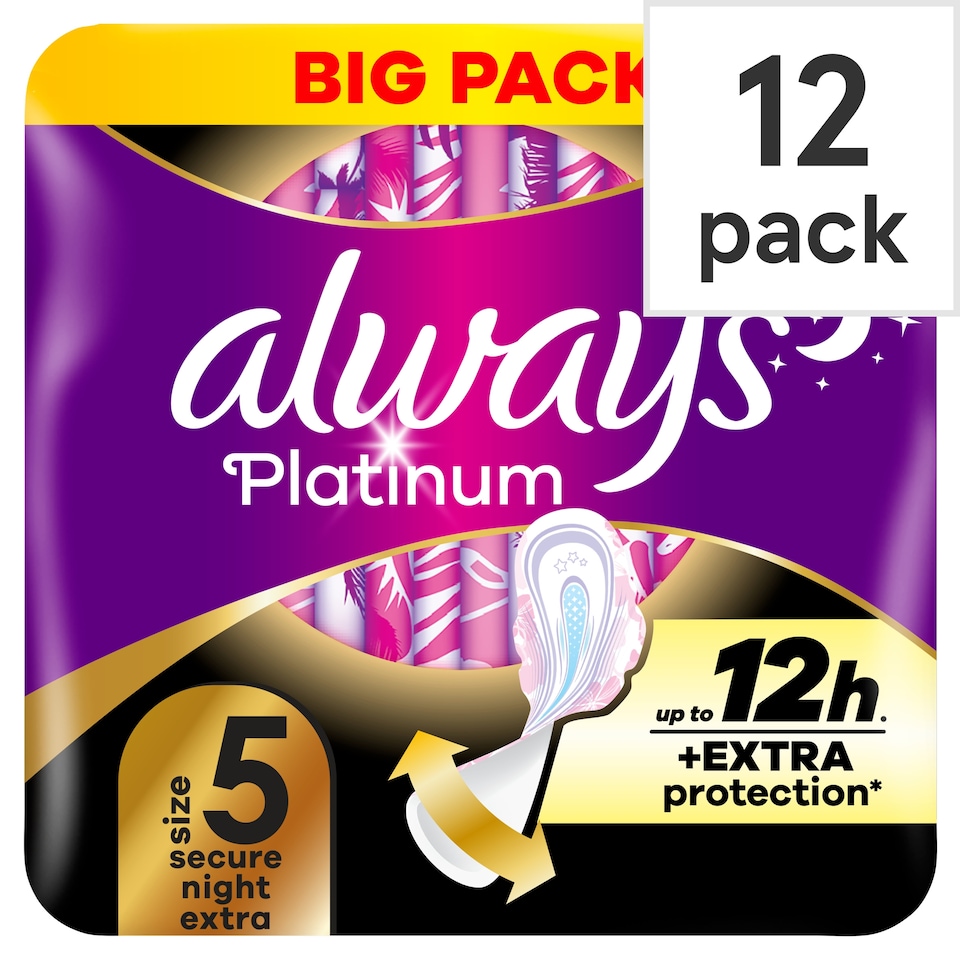 image 1 of Always Platinum Sanitary Towels Secure Night Extra (size 5) With Wings 12 Pads