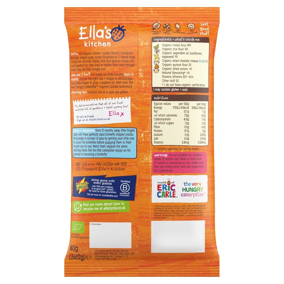 image 1 of Ella's Kitchen Organic Cheese And Pickle Butterfly Pops 12+ 5 X 12G