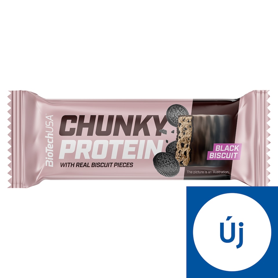 BioTechUSA Chunky Protein Black Biscuit ízű bevont fehérjeszelet keksz darabokkal 50 g