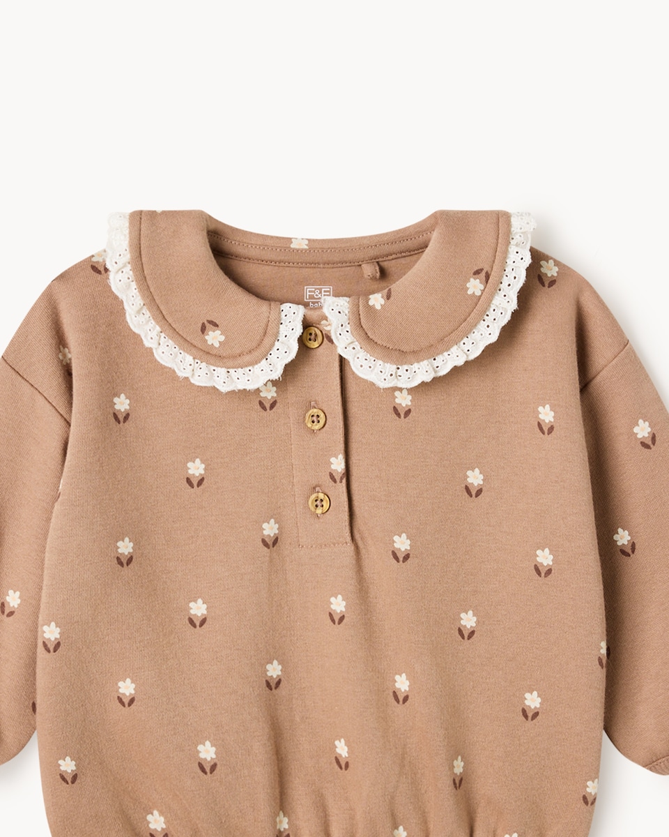 image 1 of F&F Baby Cotton Rich Floral Sweatshirt and Leggings Set in Brown