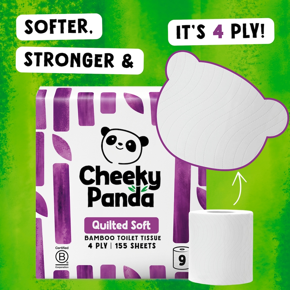 image 1 of Cheeky Panda Quilted Soft Bamboo 4ply Toilet Tissue 9 rolls