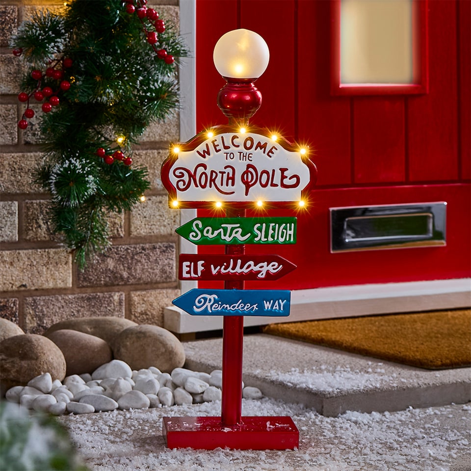 image 1 of Christmas Workshop Metal Light Up Welcome To North Pole Sign