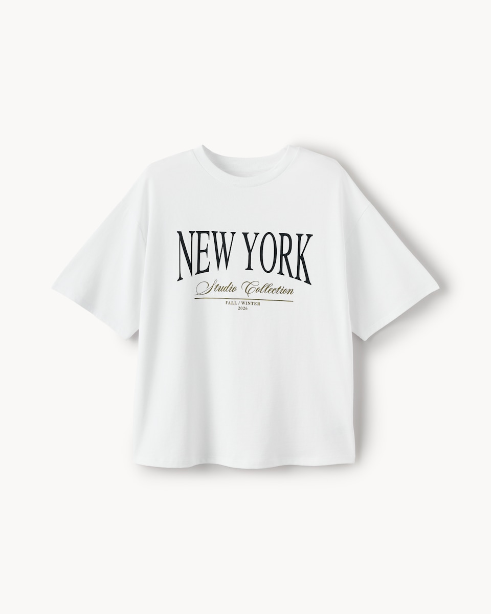 image 1 of F&F Pure Cotton Slogan T-Shirt in White