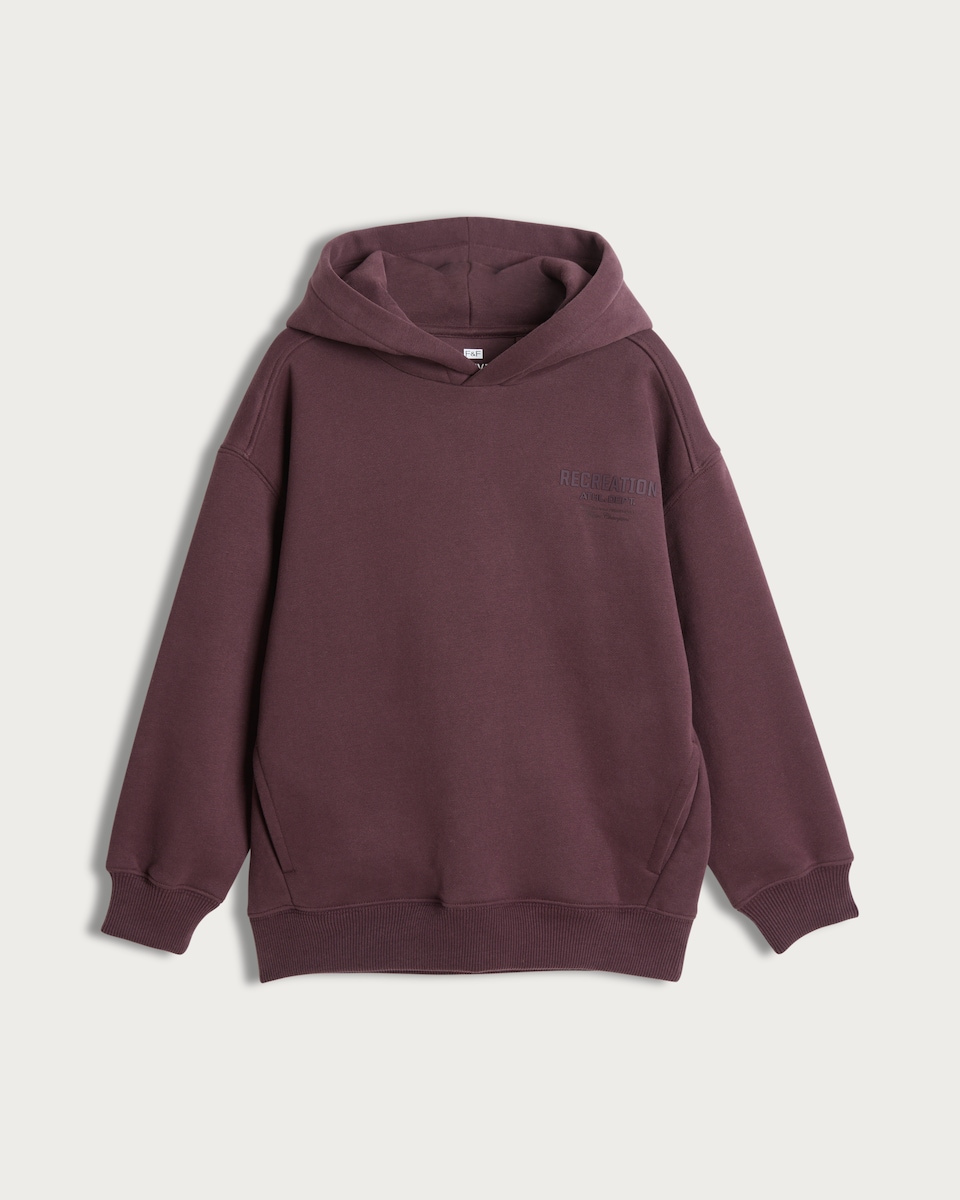 image 1 of F&F Active Cotton Rich Slogan Hoodie in Burgundy