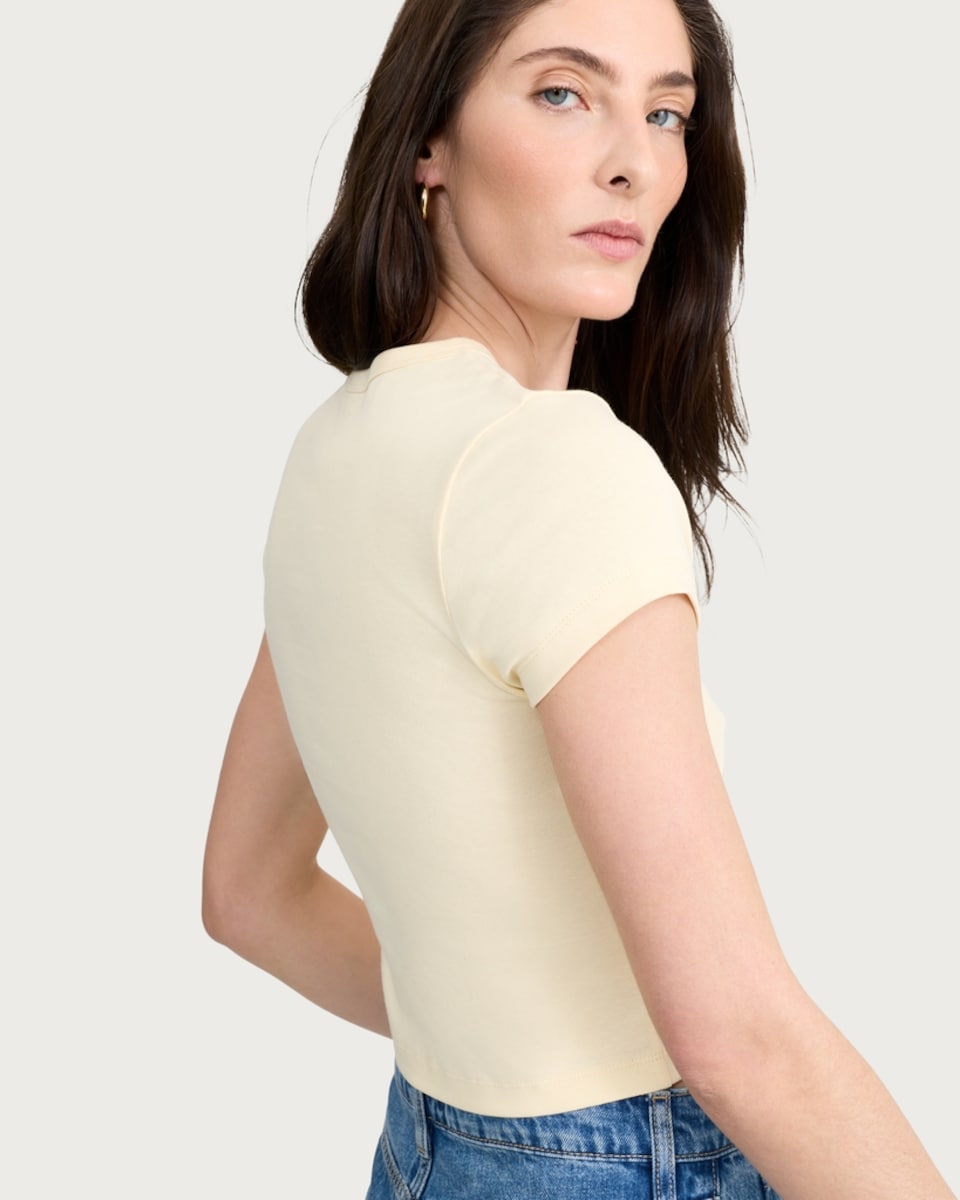image 1 of F&F Cotton Rich Short Sleeved Cropped T-Shirt in Yellow