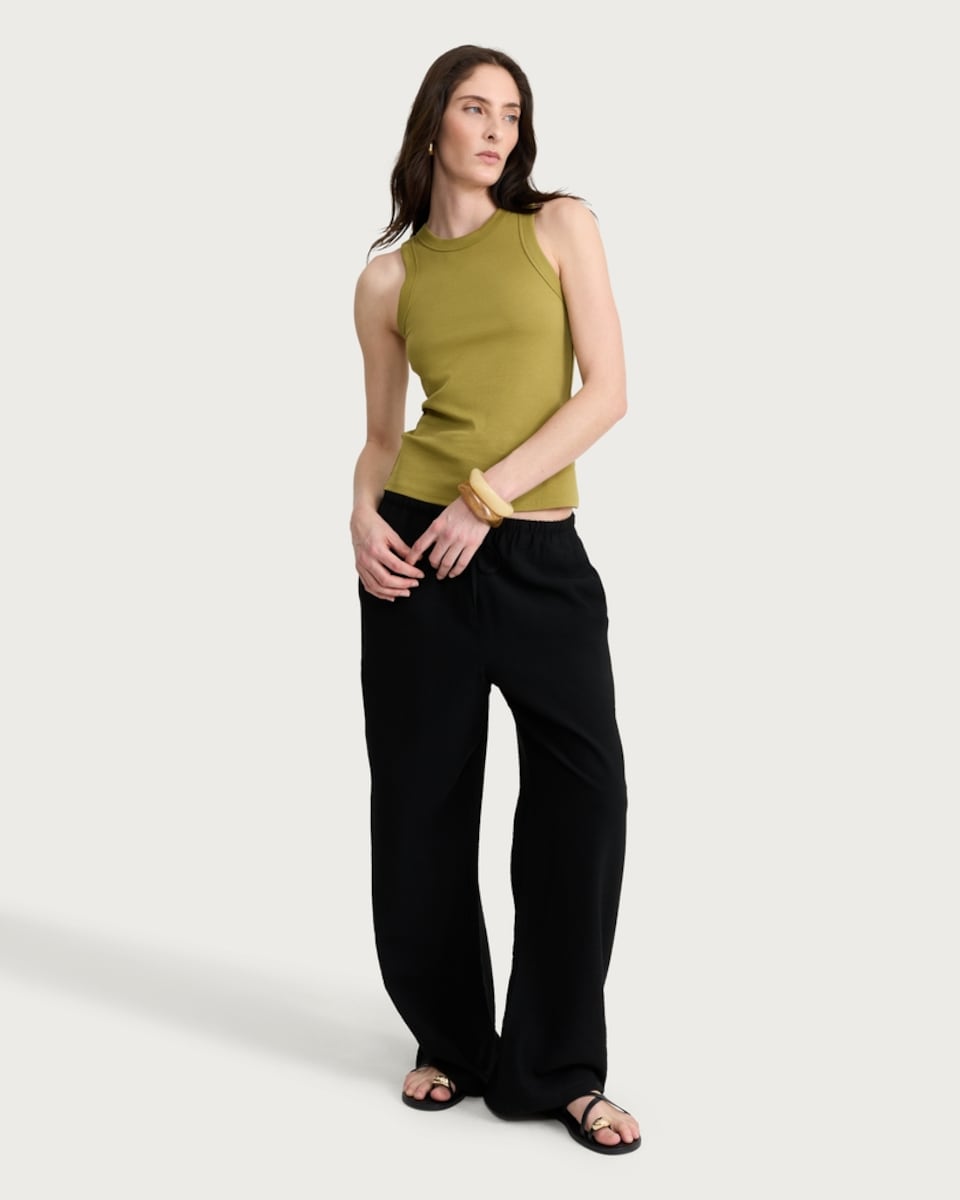 image 1 of F&F Cotton Rich Ribbed Racerback Vest in Green