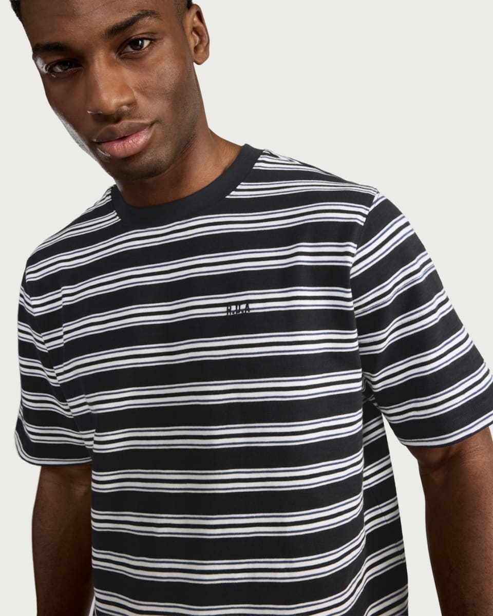 image 1 of RDA Pure Cotton Striped T-Shirt in Blue