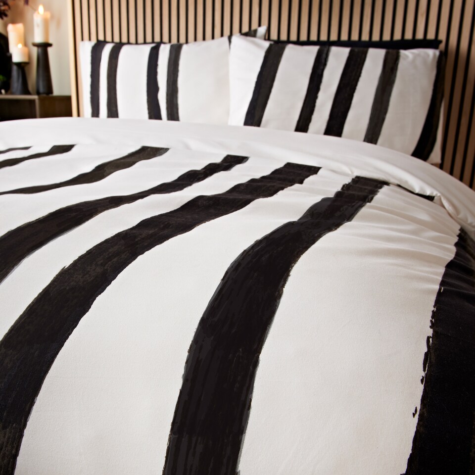 image 1 of Cosmo Living Black Crafted Stripe Duvet Set Super King