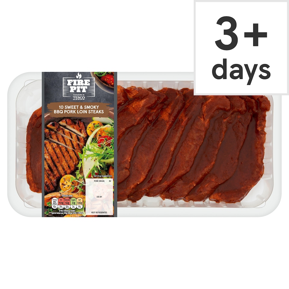 Tesco Fire Pit 10 Sweet & Smoky BBQ Pork Loin Steaks 1kg