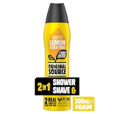 ORIGINAL SOURCE 2in1 SHOWER & SHAVE FOAM BODYWASH ZESTY LEMON & TEA TREE 200ML