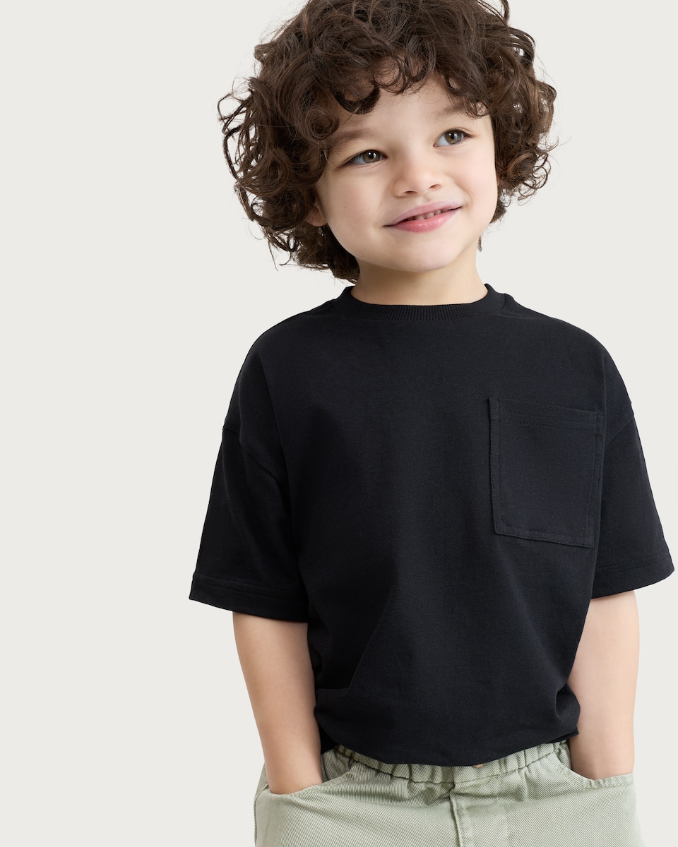 image 1 of F&F Boys Pure Cotton Pocket Front Short Sleeved T-Shirt in Black