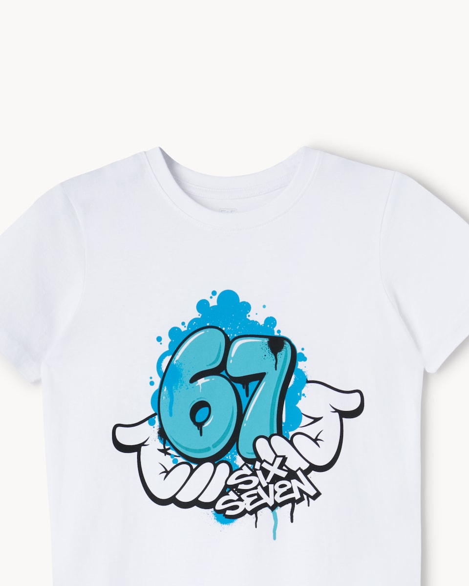 image 1 of F&F Boys Pure Cotton Six Seven T-Shirt in White