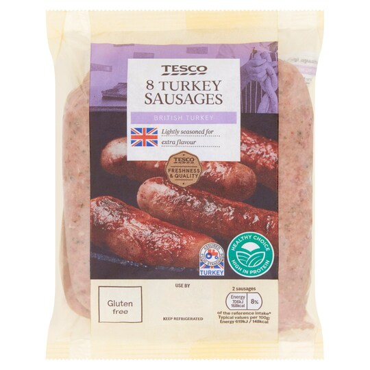 Tesco 8 Turkey Sausages 454G Tesco Groceries