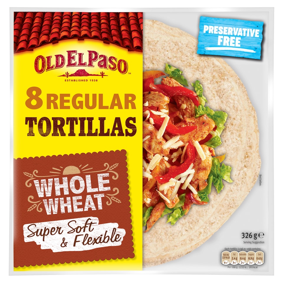 image 1 of Old El Paso Super Soft Flour Tortillas Wraps Whole Wheat 8Pk 326G
