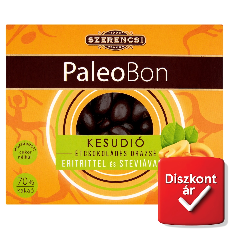 Szerencsi PaleoBon étcsokoládés kesudió drazsé eritrittel és steviával 100 g