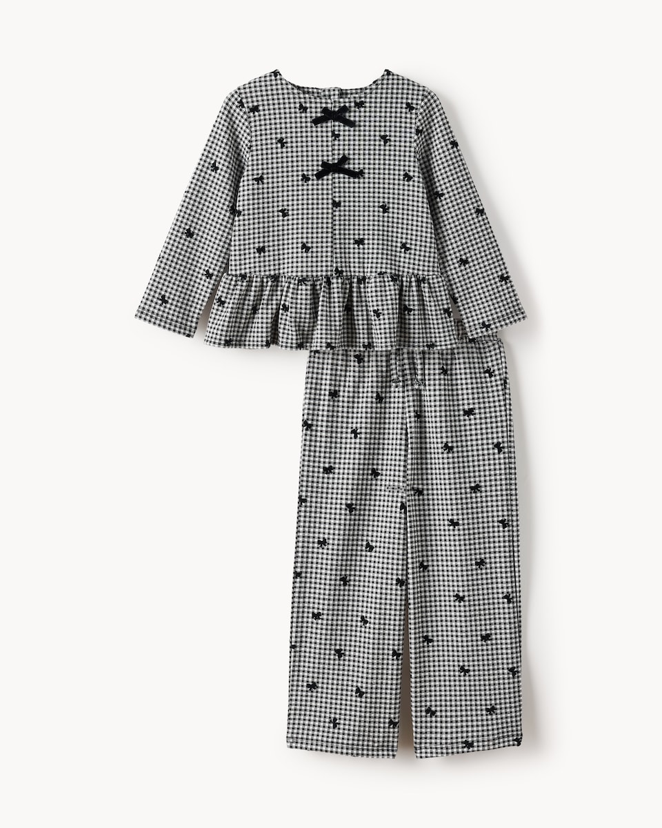 image 1 of F&F Girls Check Bow Top and Trousers Set in Black