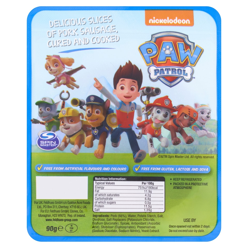 Paw Patrol Slices Of Pork Sausage 90G