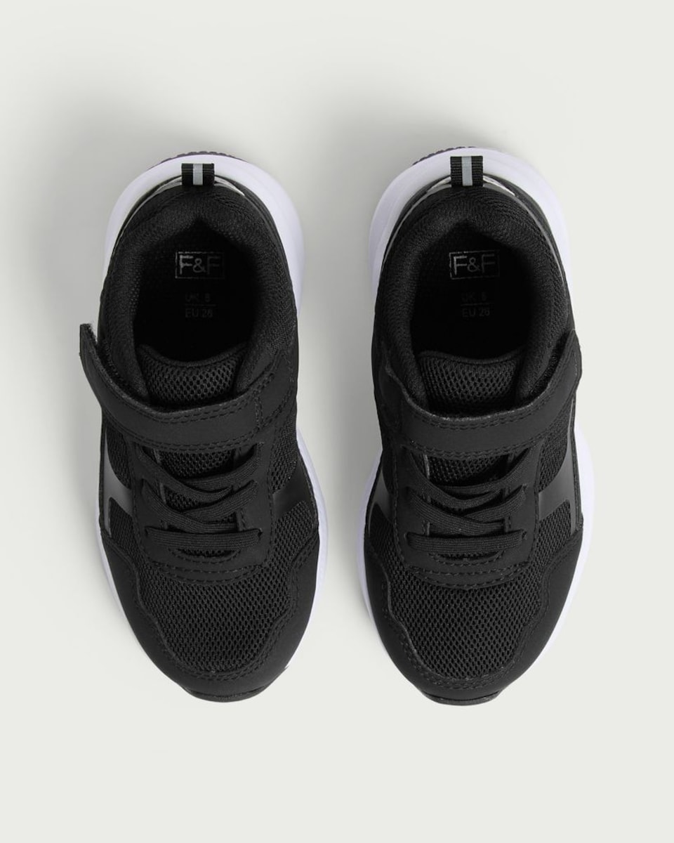 image 1 of F&F School Mesh Panel Strap Fastening Trainers in Black