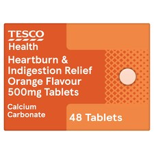 Tesco Health Heartburn & Indigestion Relief Tablets - Orange Flavour 48s