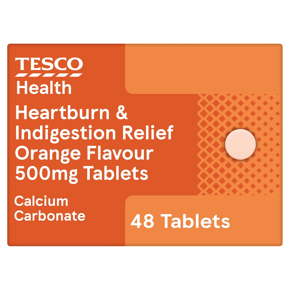 Tesco Health Heartburn & Indigestion Relief Tablets - Orange Flavour 48s