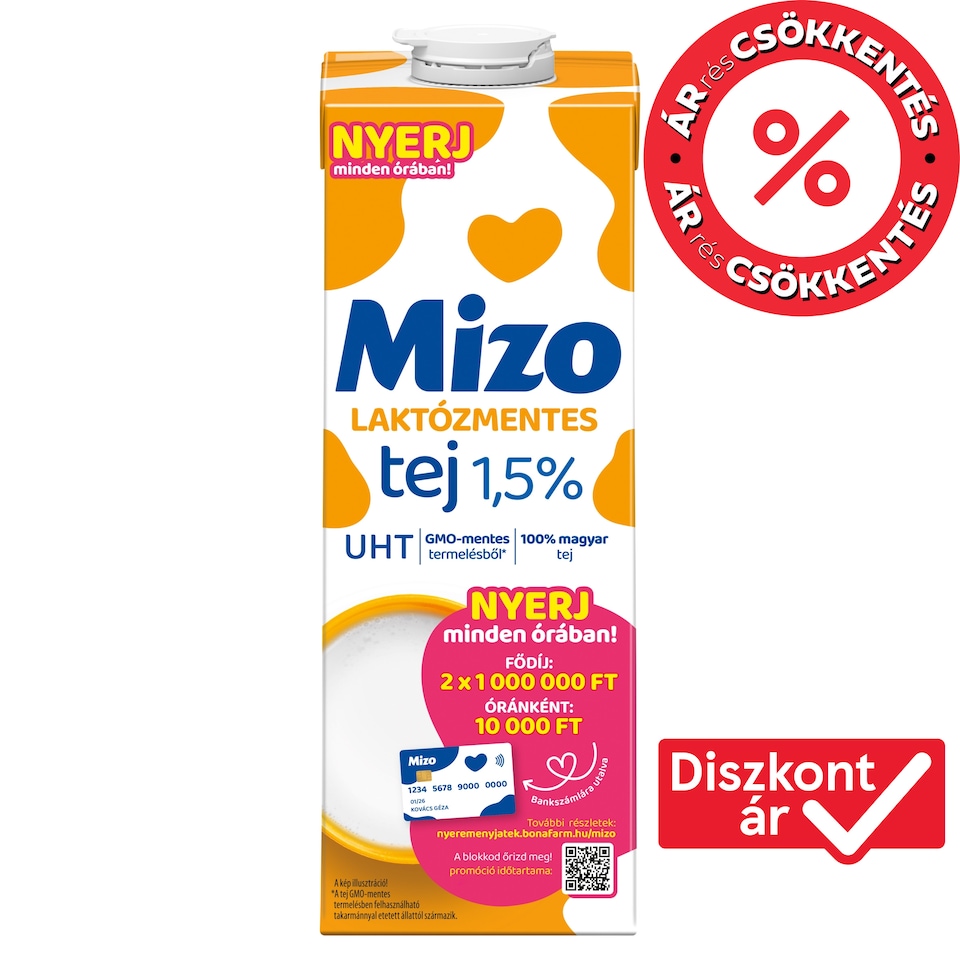 Mizo UHT zsírszegény, laktózmentes tej 1,5% 1 l