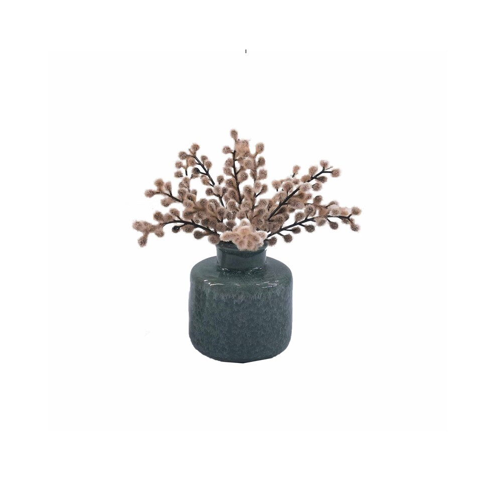 Bayswood Artificial Mimosa in Green Vase