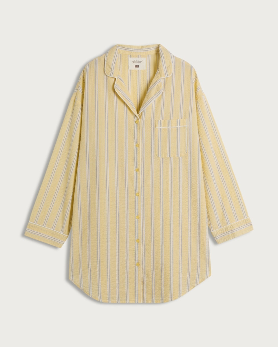 F&F Pure Cotton Striped Pyjama Shirt in Multi Yellow