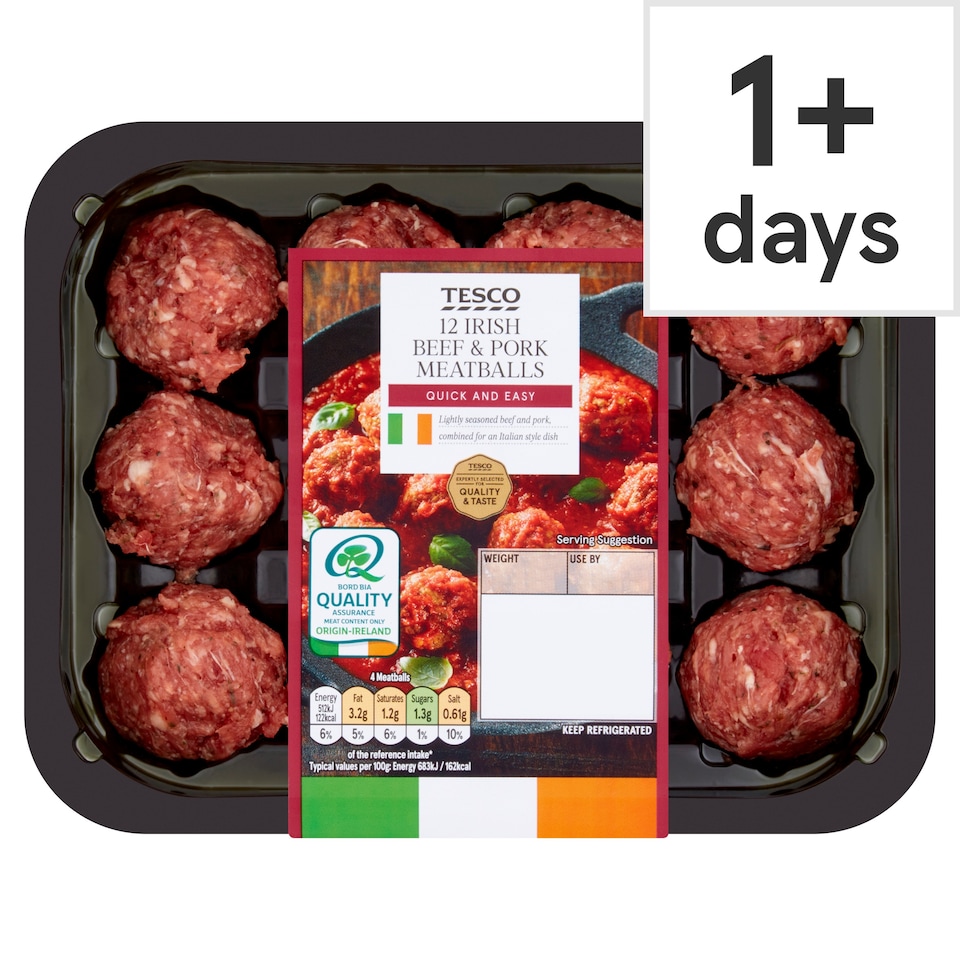 Tesco 12 Irish Beef & Pork Meatballs 300G