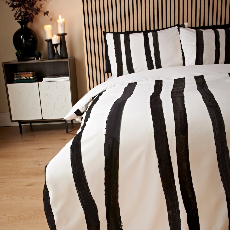image 1 of Cosmo Living Black Crafted Stripe Duvet Set Double