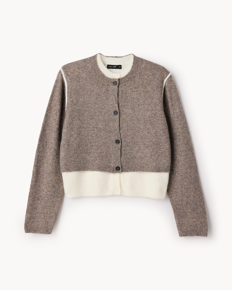 F&F Knitted Double Layer Cardigan in Mink
