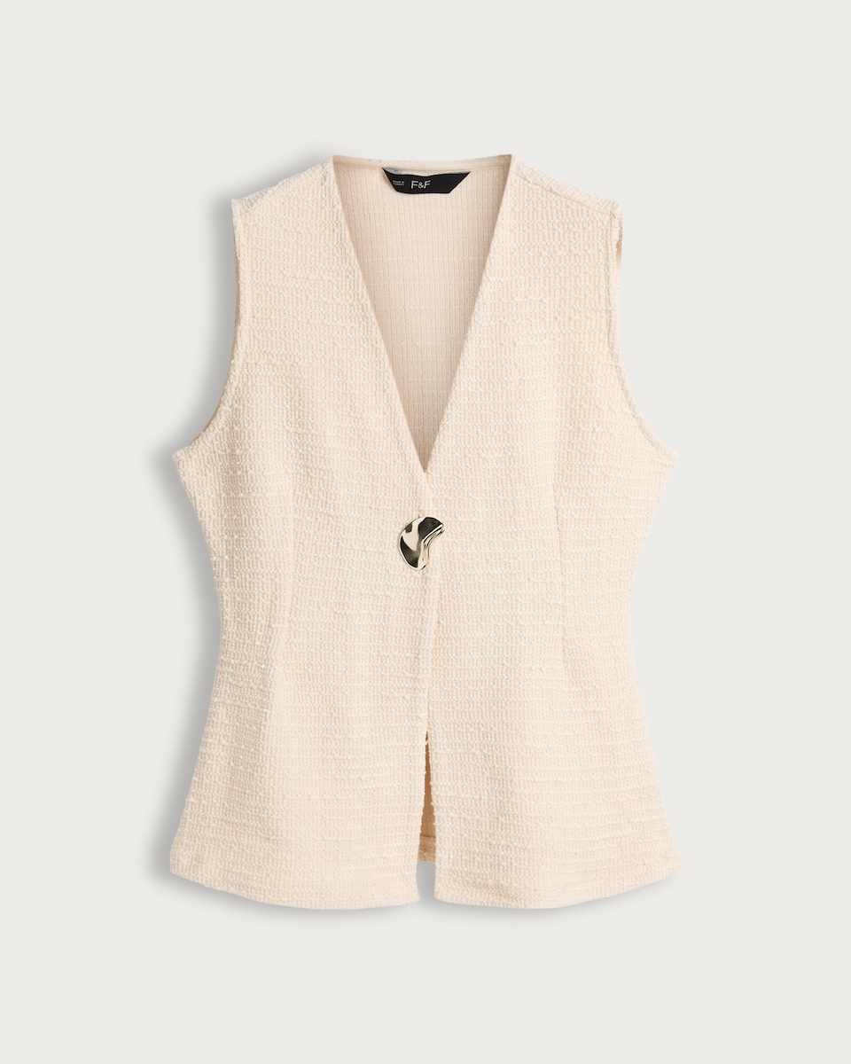F&F Cotton Rich Textured Sleeveless Waistcoat in Cream