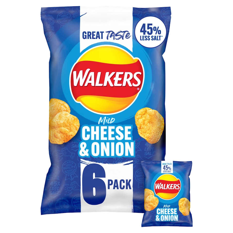 image 1 of Walkers Mild Cheese & Onion Less Salt Multipack Crisps 6x25g