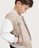 image 1 of F&F Boys Faux Suede Varsity Bomber Jacket in Stone