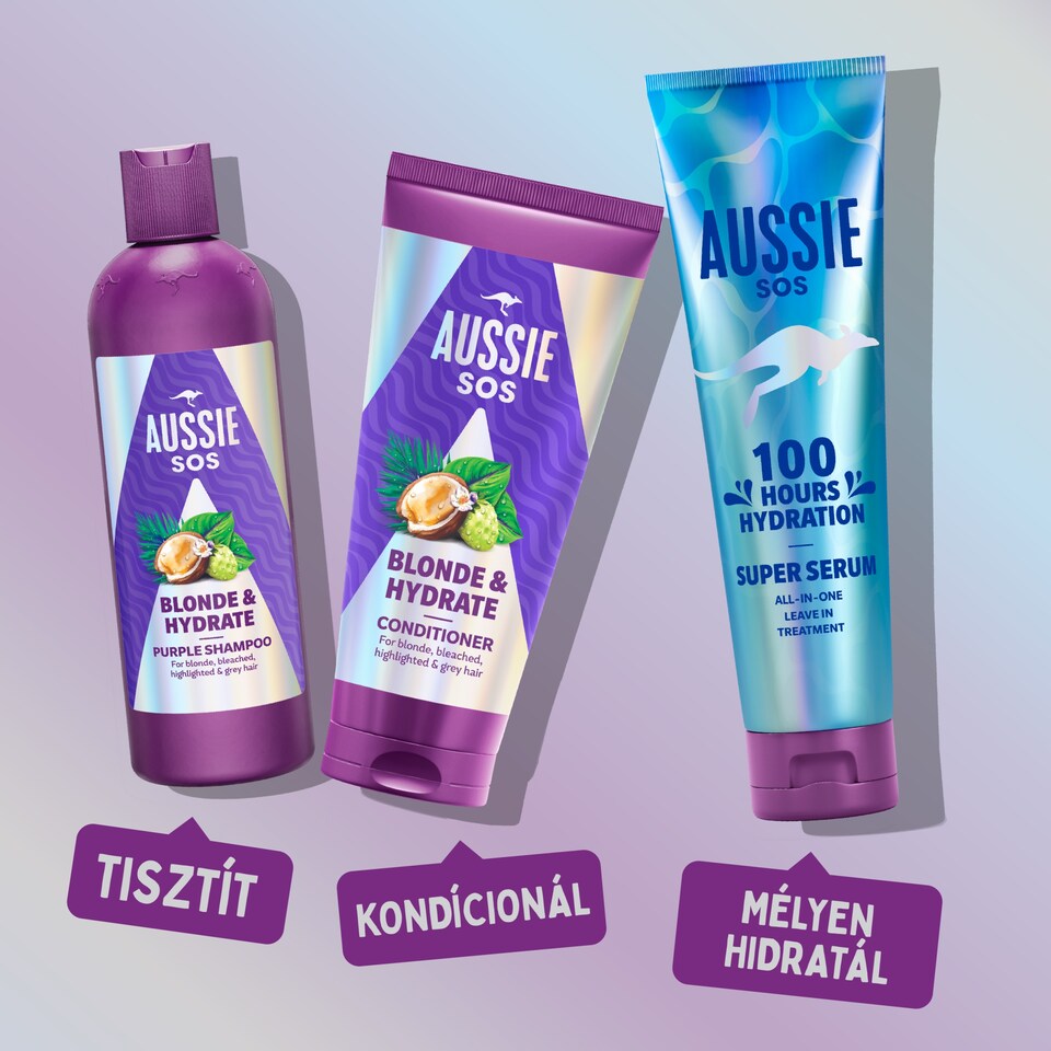 image 1 of Aussie SOS Blonde & Hydrate Purple Shampoo 300ml for Bleached, Highlighted and Grey Hair