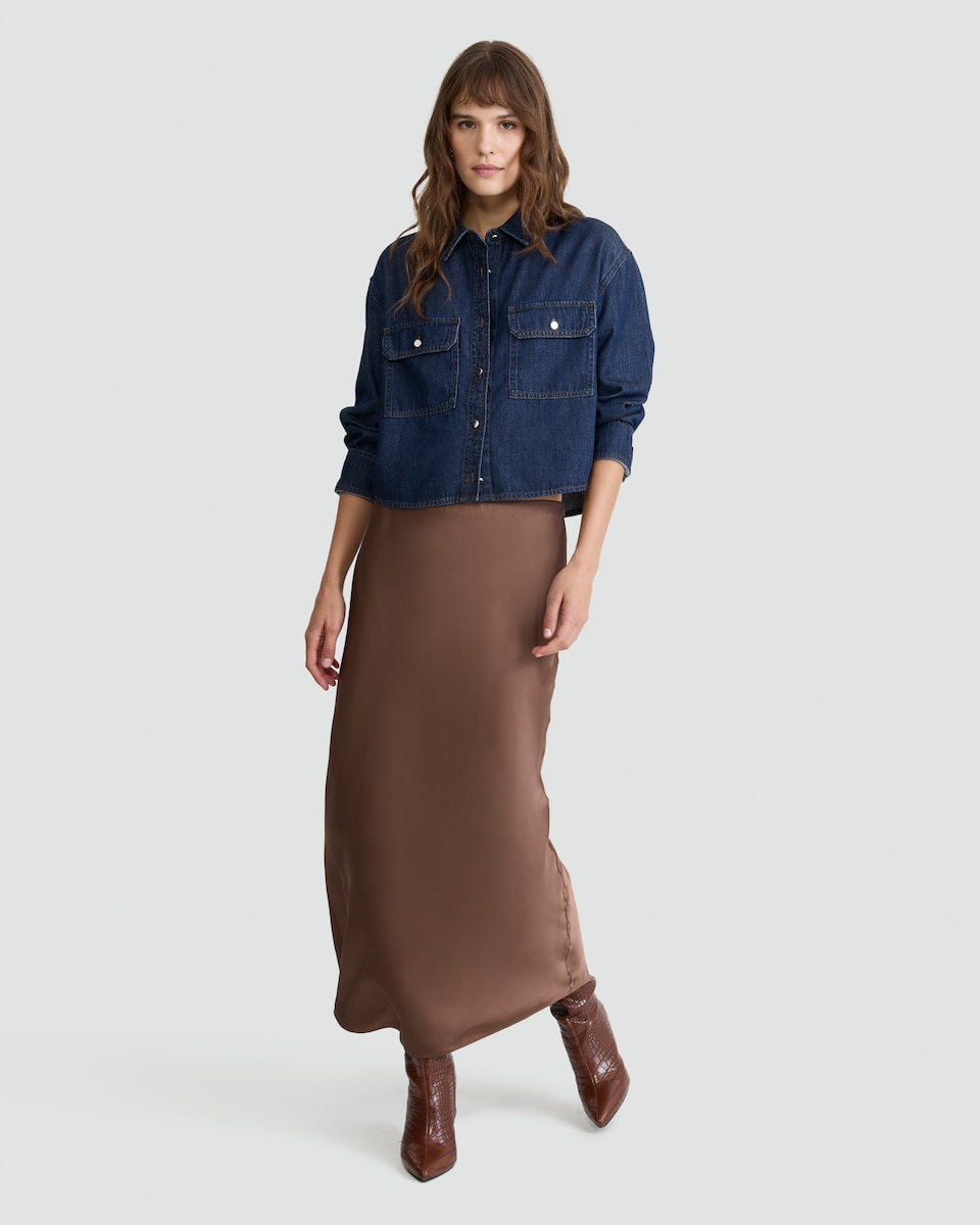 image 1 of F&F Cotton Rich Denim Button Up Co-ord Shirt with Lyocell in Navy