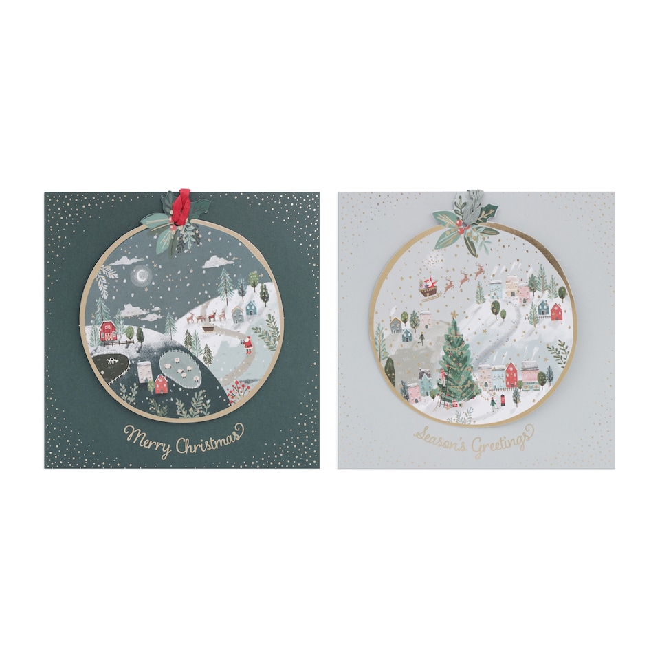 Tesco Luxury Winter Town Christmas Cards 12 Pack