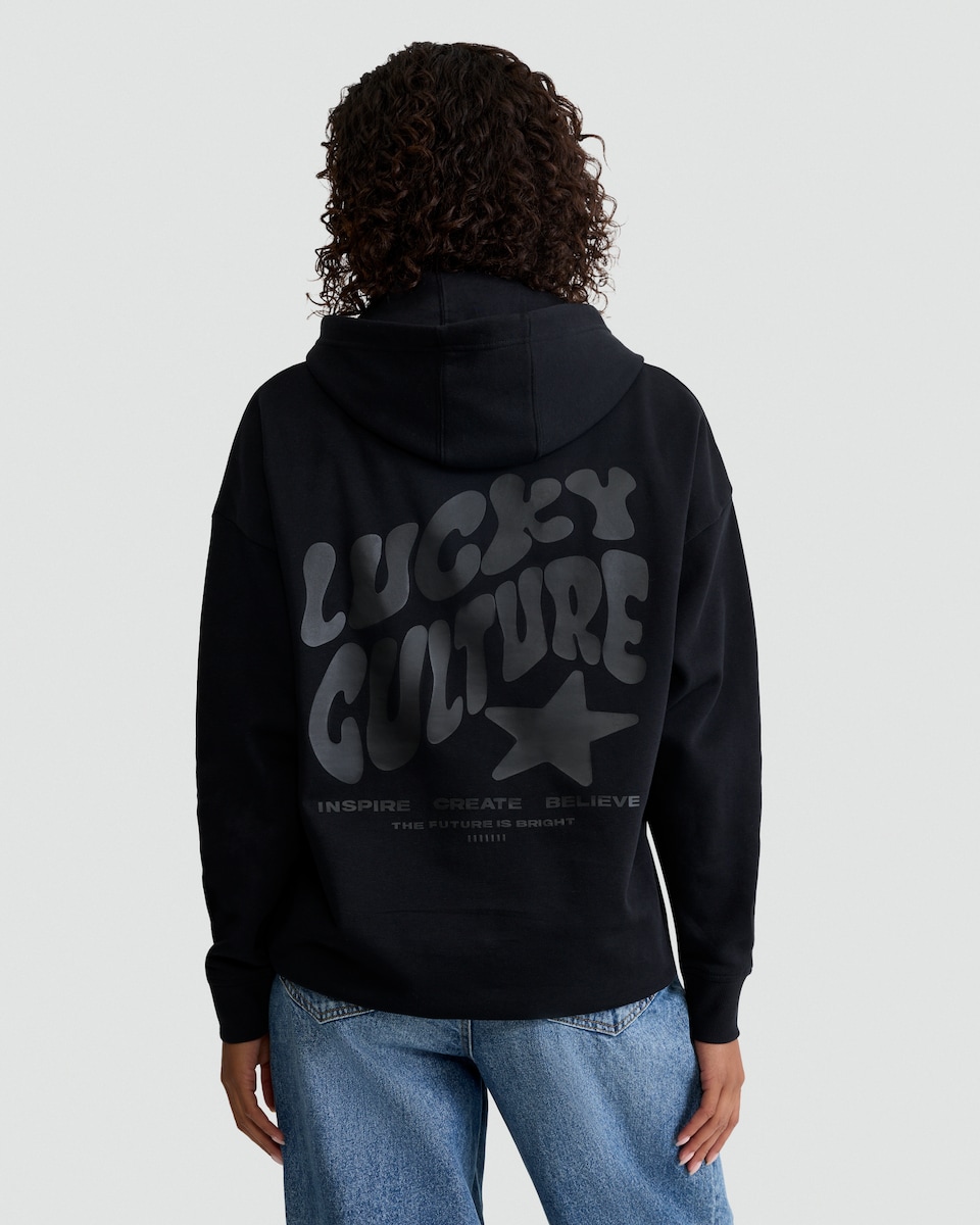 image 1 of OH ME OH MY Cotton Rich Lucky Culture Slogan Hoodie in Black