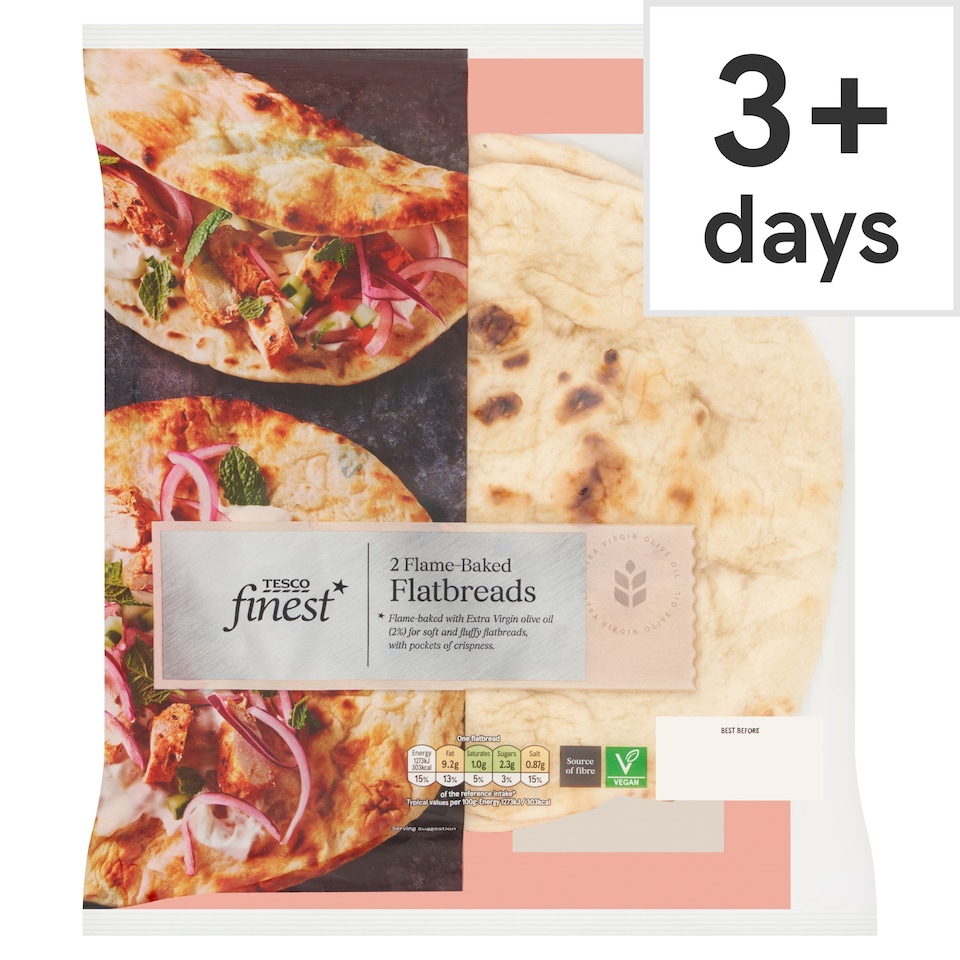 Tesco Finest Flame Baked Flatbreads Plain 2 Pack