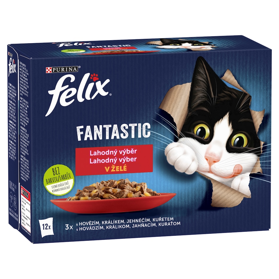 image 1 of Felix Fantastic Pouches for Cats Chicken, Beef, Rabbit, Lamb in Jelly 12 x 85g