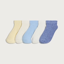 F&F 5-Pack Cotton Rich Ribbed Trainer Socks in Blue