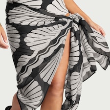 F&F Shell Print Tie Side Sarong in Multi Black White