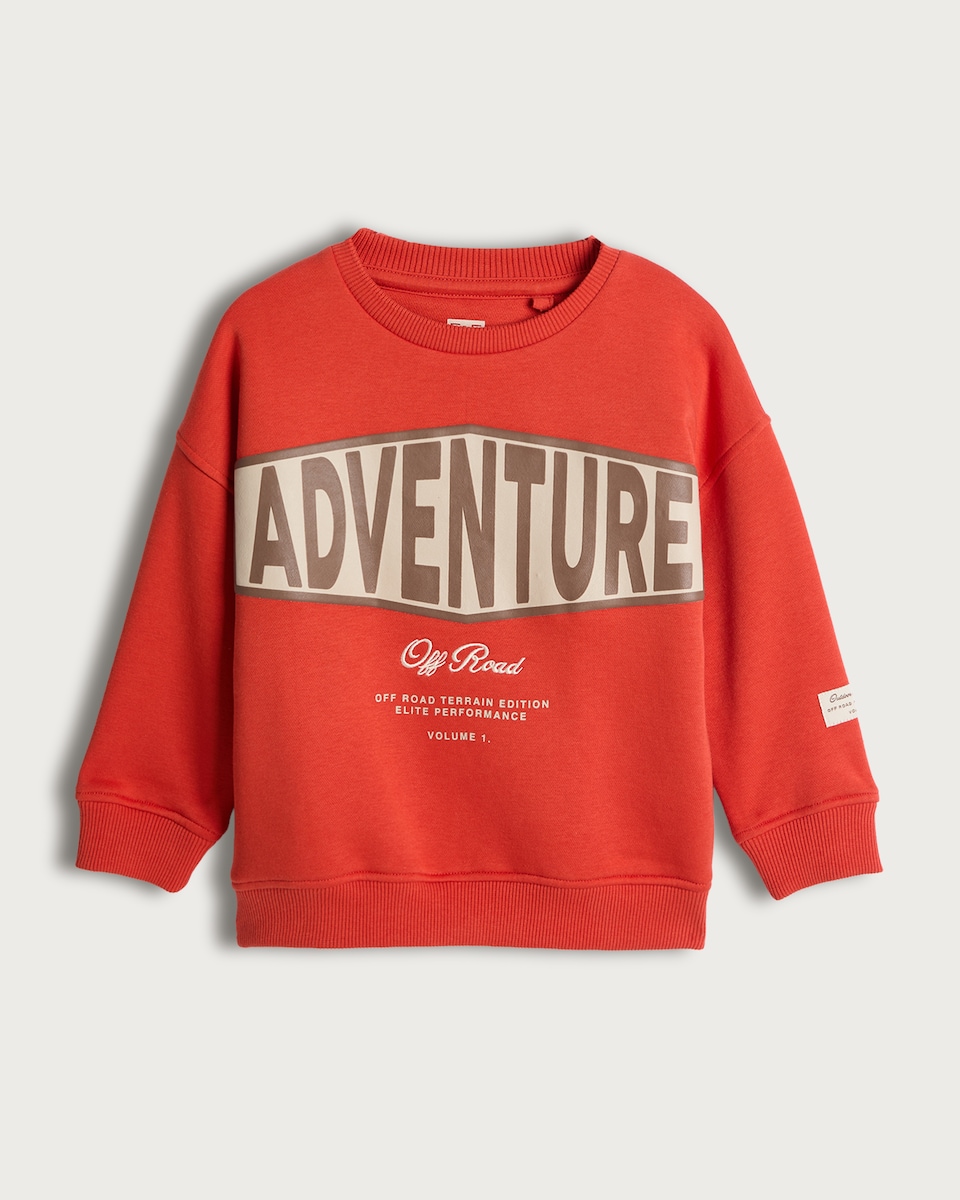 image 1 of F&F Boys Cotton Rich Adventure Off Road Print Sweatshirt in Orange